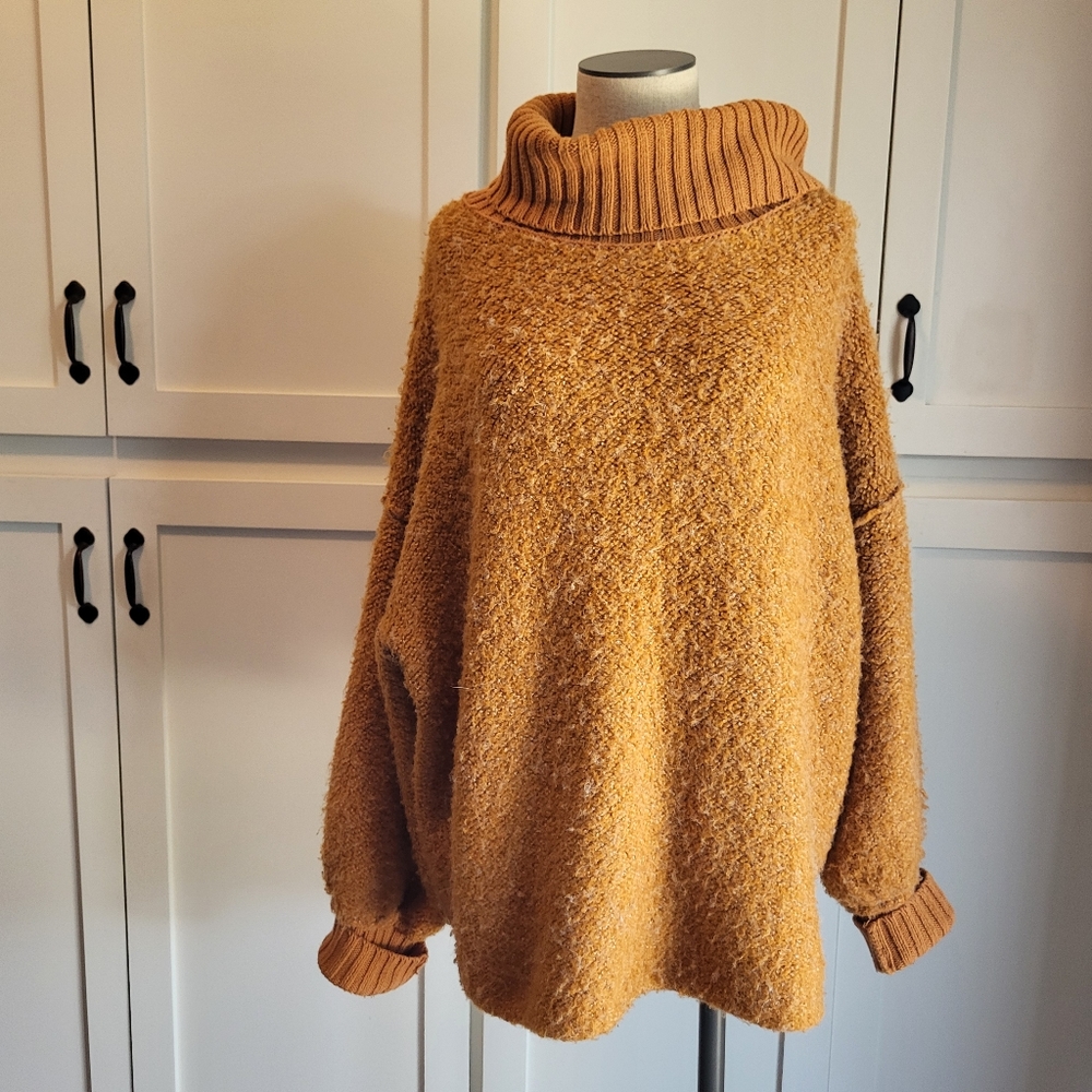 Free people oversized yellow orange high neck balloon sleeve sweater size XS